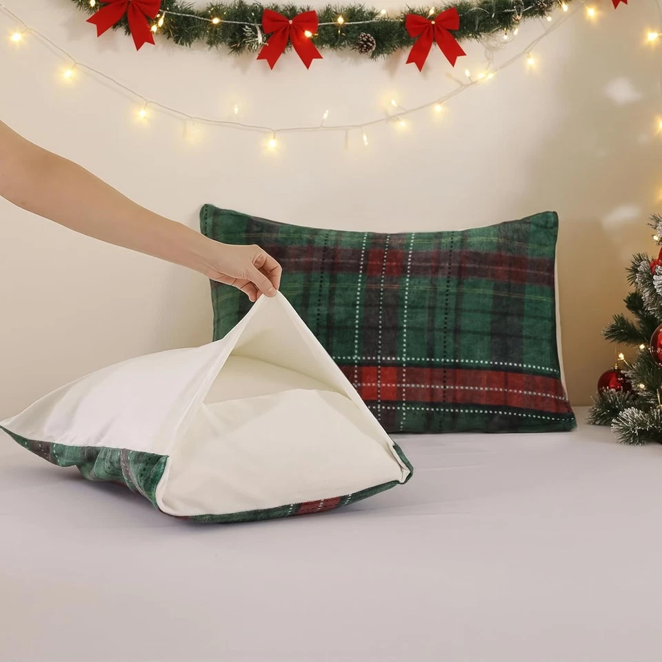 Juego de Edredón Reina Navidad, Edredón de Franela con Cuadros Verdes, Suave Acogedora Fle Foto 3 de 4