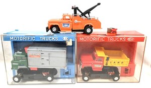Lot Vintage Ideal Motorific Trucks: Mighty Hauler Dump; GMC Tow; Suburban Van