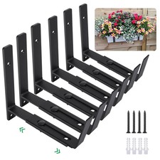 Maotong Adjustable Window Planter Box Brackets 6 Pack, Heavy Set of 6, Black