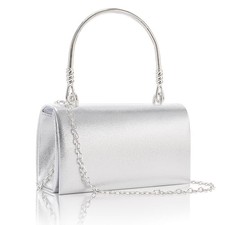 Clutch Purses for Women, Elegant Metallic Silver Evening Handbags with 2