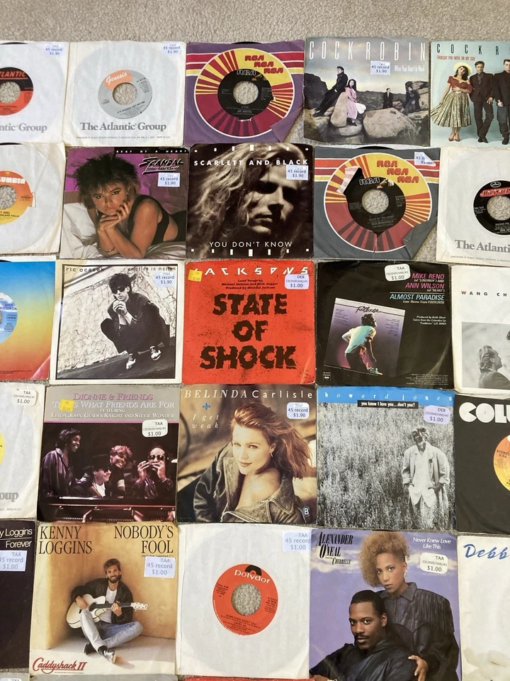 80’s Pop/Rock 45 RPM Vinyls Lot Of 50 Genesis, Kenny Loggins, Bowie And More Foto 3 de 4