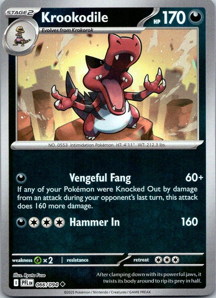 Krookodile Reverse Holo Uncommon ME02: Phantasmal Flames - 066/094 NM