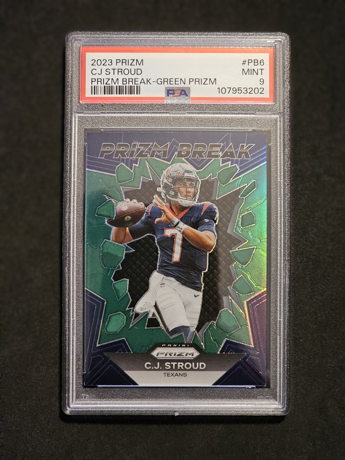 2023 Prizm #PB6 C.J. Stroud (RC) Prizm Break- Green Prizm PSA9 Mint Texans