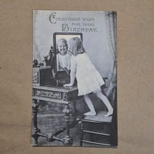 Antique Good Wish Birthday Postcard Girl Look...