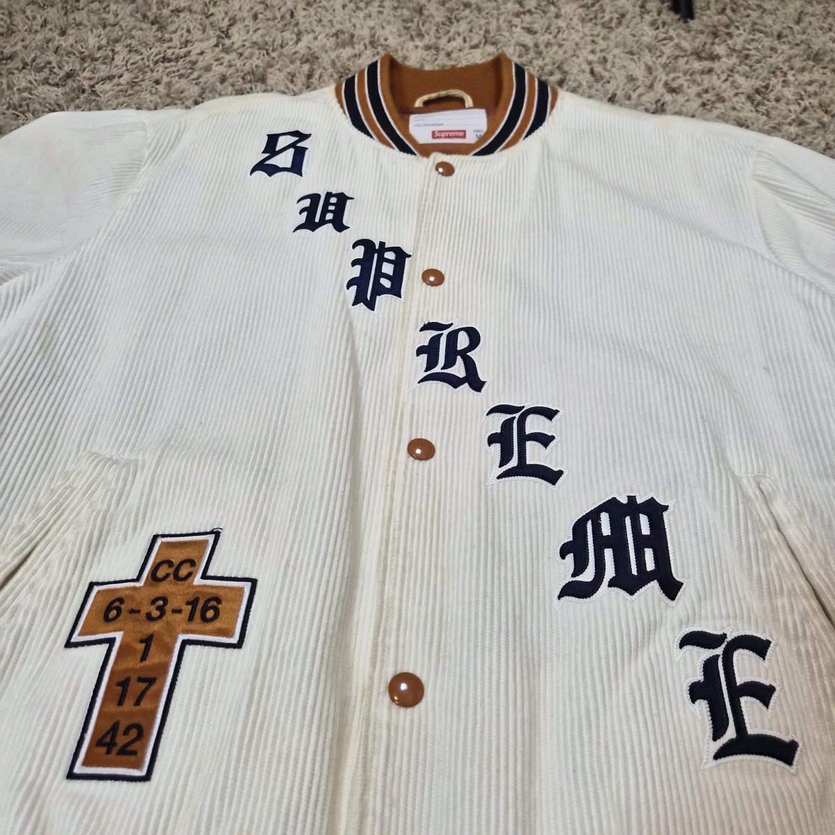 Supreme Old English Corduroy Varsity Jacket | eBay