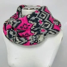 American Eagle Knit Fair Isle Infinity Scarf Acrylic Viscose Rabbit Fur Pink/Blk