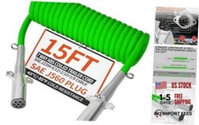 7 Way Coiled Trailer Cord 15 FT ABS Heavey Duty, Effective Length 8-10 FT SAE
