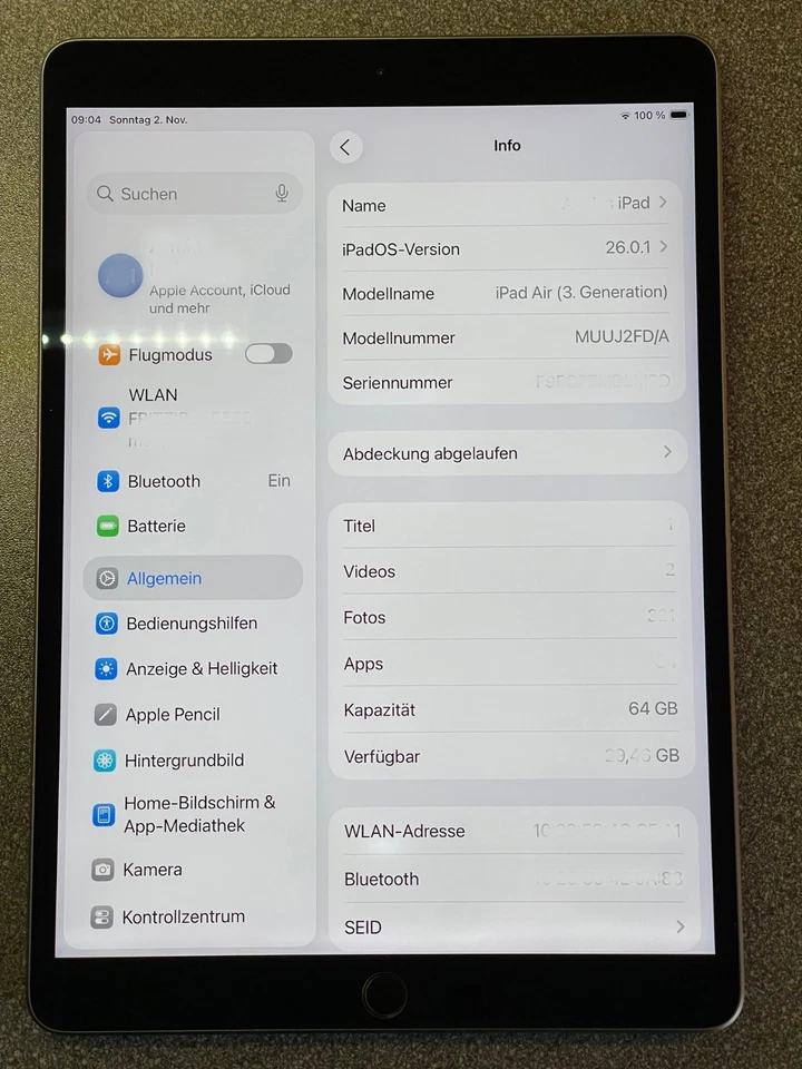 Apple iPad Air (3. Generation) 64GB, WLAN, 26,67 cm (10,5 Zoll) - Space Grau - Bild 3 von 4