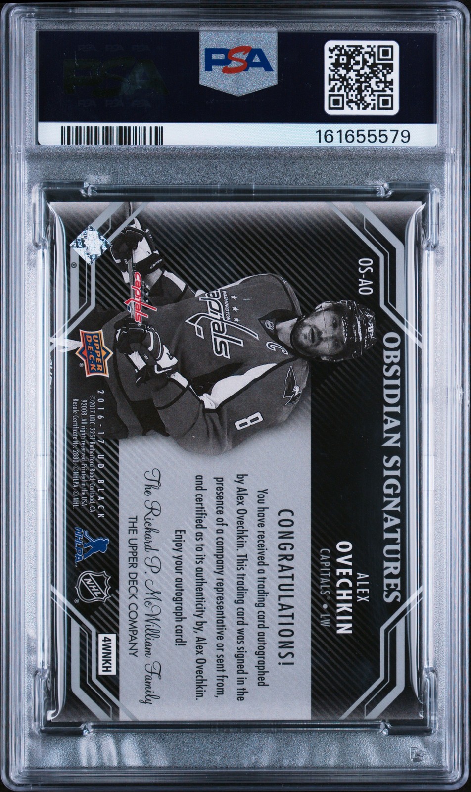 2016 UD BLACK OBSIDIAN SIGNATURES #OS-AO ALEX OVECHKIN PSA 8 AUTO 9 view 2