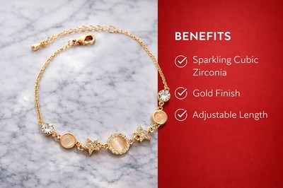 Gold Plated Star & Opal Moon Bracelet Dainty Celestial Jewelry Gift