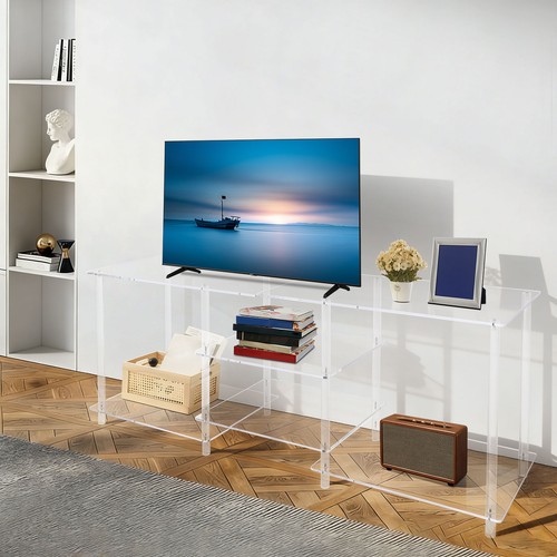 Tavolo consolle TV trasparente, supporto TV acrilico, tavolo console multimediale 55,1 * 15,7 * 22,4 pollici - Foto 4 di 15