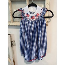 Toddler girls patriotic smocked dress gingham American flag 5