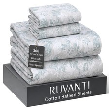 Ruvanti 100 Cotton Sheets California King Size Bed Set - 300 Thread Count Silky