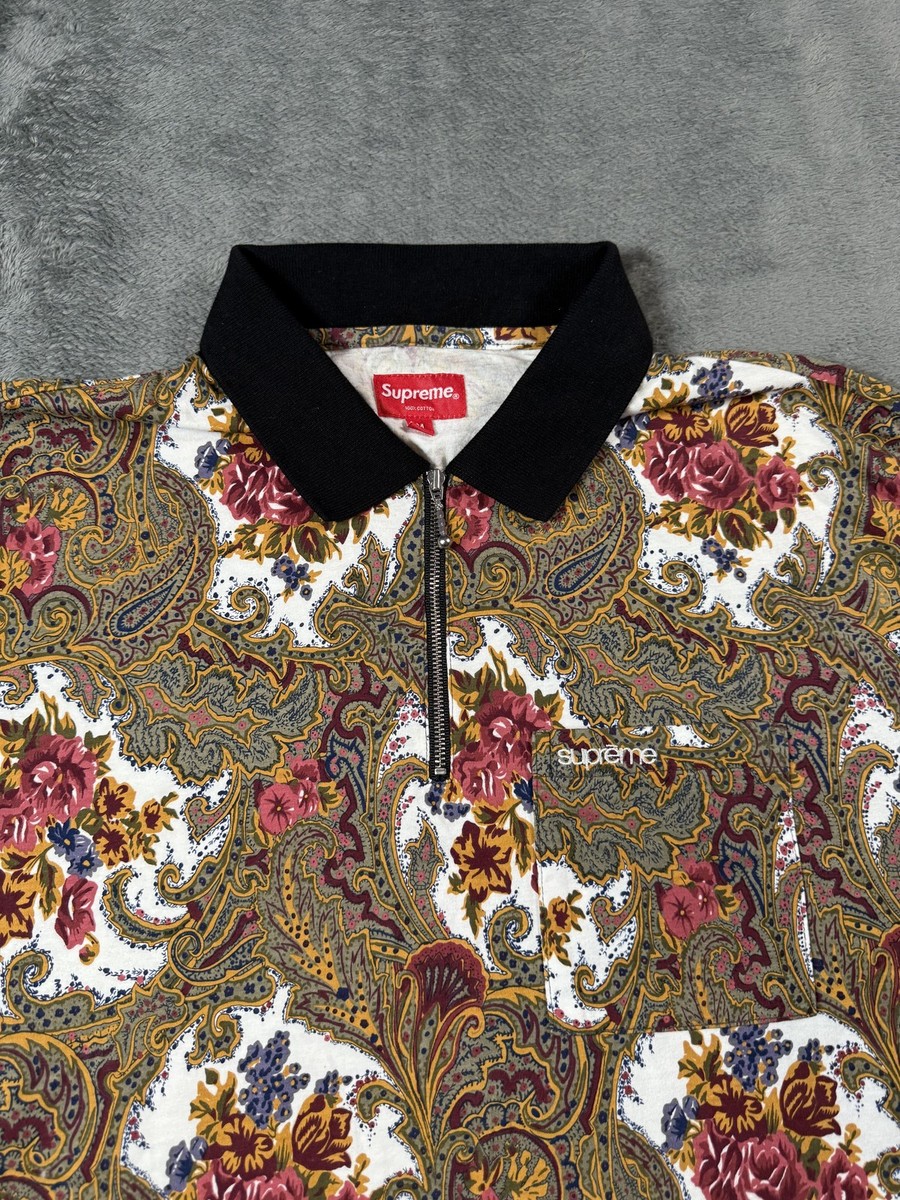 Supreme Polo Shirt Mens Medium Multicolor Paisley Floral 1/4 Zip