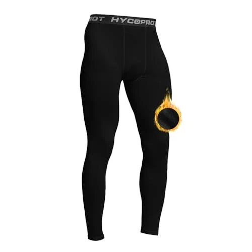  Men's Thermal Compression Pants, Fleece Lined Athletic Tight Cold Medium Black - Image 2 of 4