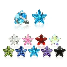  14G Star CZ Prong Set 316L Surgical Steel Internally Threaded Dermal Anchor Top