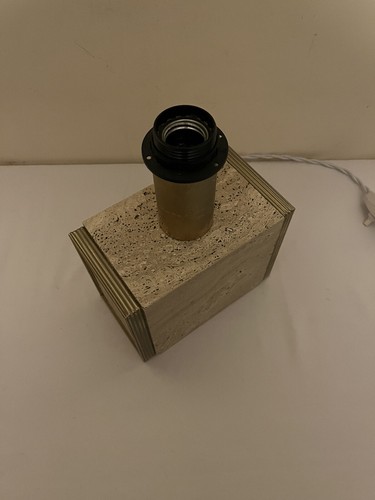 Vintage Travertine Lamp - Brass Plated Trim - Italy - c1970s - Picture 7 of 8