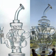 Klein Swirls Glass Rig Bong Water Pipes Inline Recycler Hookah Bubbler 14mm Bowl