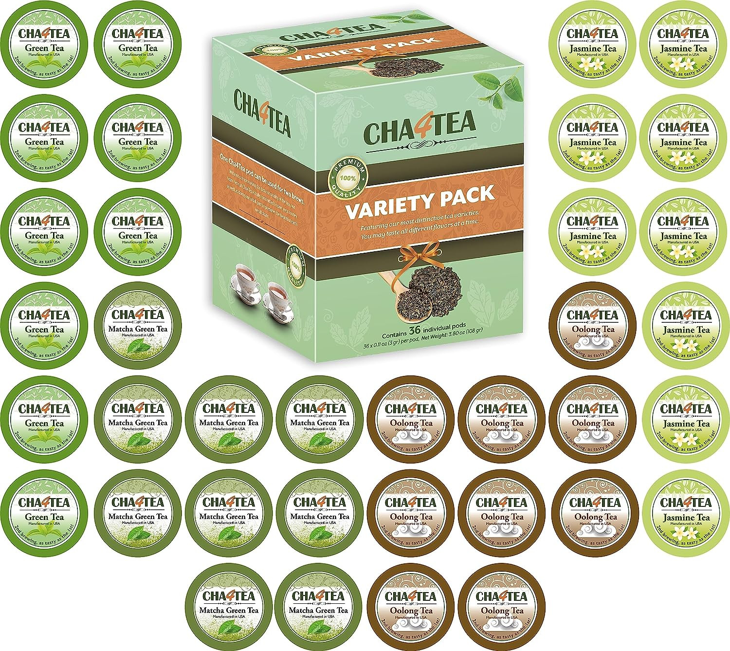 Assorted Green Tea For Keurig K-Cup Brewers Jasmine Oolong Matcha 36 Count 