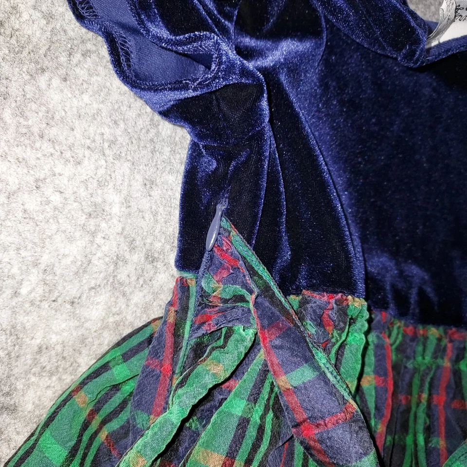 Vtg HARTSTRINGS Girls Size 5 Christmas Dress Plaid Silk Layered Velour Top - Image 2 of 4