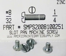 #8-32x1/4 Pan Head Slotted Machine Screws Steel Zinc Plated (100)