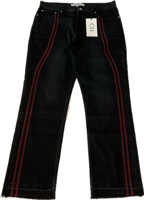 Colette Hyatt Denim Jeans Mens Size 36 Black Red Stripe Frayed Hem In The Pines