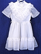 Vintage Merry Girl Party Dress White Lace Ruffles Communion Union Label USA 8