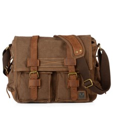 Vintage Canvas Camera Carry Shoulder Bag Messenger 14  Laptop Rucksack Daypack