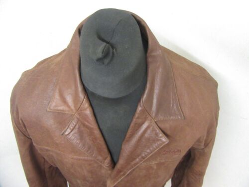 VINTAGE SCHOTT LEATHER TRENCH COAT BLAZER JACKET SIZE L - Picture 2 of 21