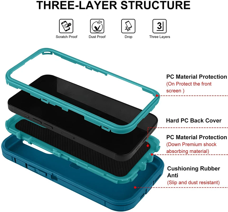 For iPhone 13 12 11 Pro X XR Max 7 8 Plus Shockproof Defender Hard Phone Case - Image 3 of 4