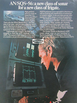 3/1980 PUB RAYTHEON ASW US NAVY AN/SQS-56 SONAR USS OLIVER HAZARD PERRY AD