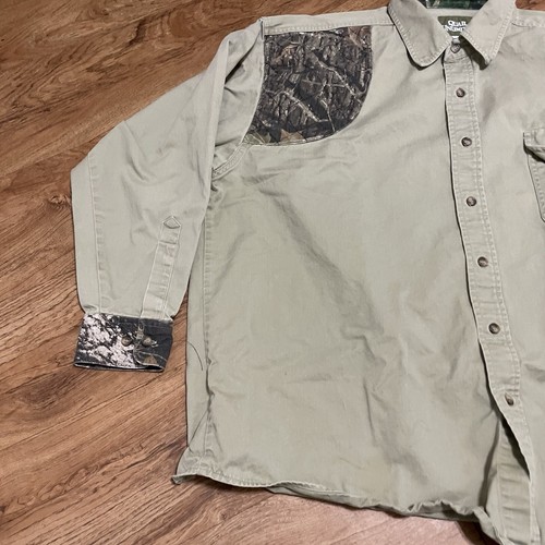 Quail Unlimited Hunting Beige Camo Shirt Men Size Measured Shooting Shoulder Pad - Picture 3 of 10