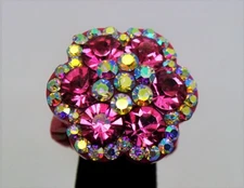 Chunky Flower shape plastic fuchsia & ab color fashion jewelry Stretch rings lot