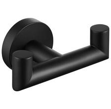 Double Towel Hook Matte Black, Stainless Steel Bathroom Robe Towel Holder, Hand