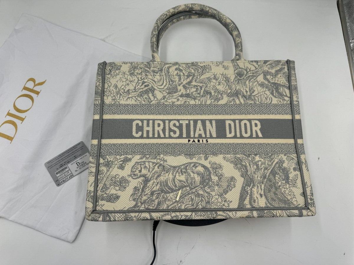 Christian Dior Toile De Jouy Book Tote Large Bag Canvas Gray