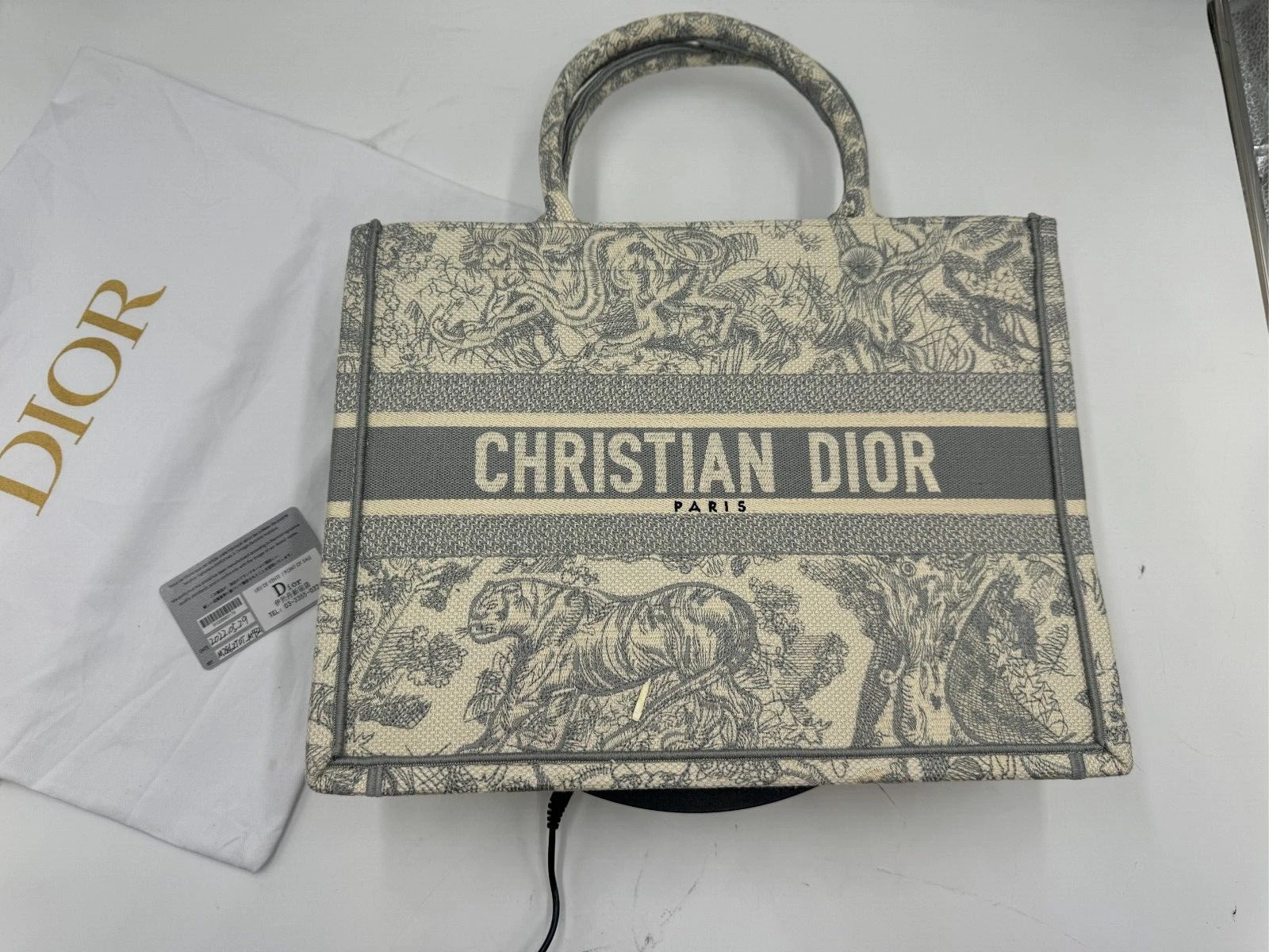 Grand sac fourre tout Christian Dior Toile De Jouy livre toile grise