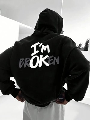 Hoodie I'm Broken Stylish Men's Kangaroo Pocket Hoodie Fashionable High Quality