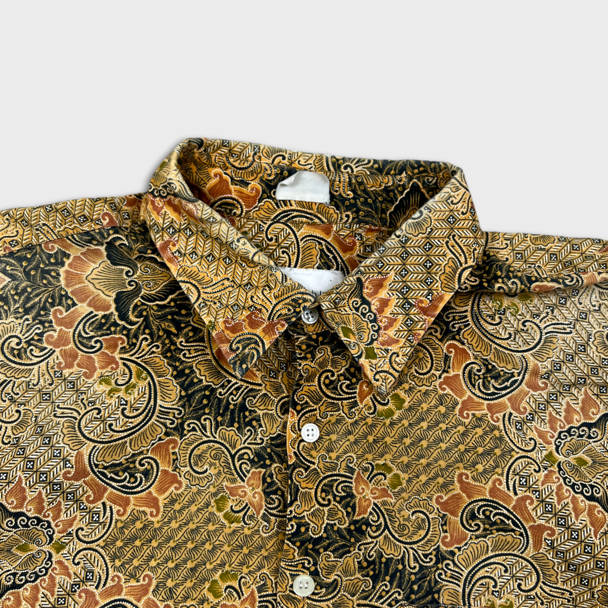 VTG 90s Anchor Blue Batik Shirt Mens Large Yellow Paisley