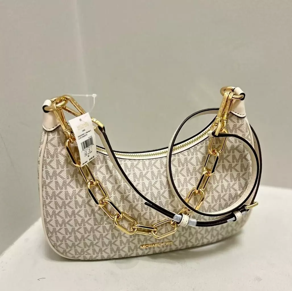 Michael kors Cora Large Zip Pouchette Chain Shoulder Crossbody Bag Light Cream Michael kors Cora Large Zip Pouchette Chain Shoulder Crossbody Bag Light Cream