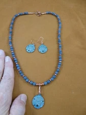 V-37 copper Sand dollar dangle earrings + 22" New Zealand coral necklace jewelry