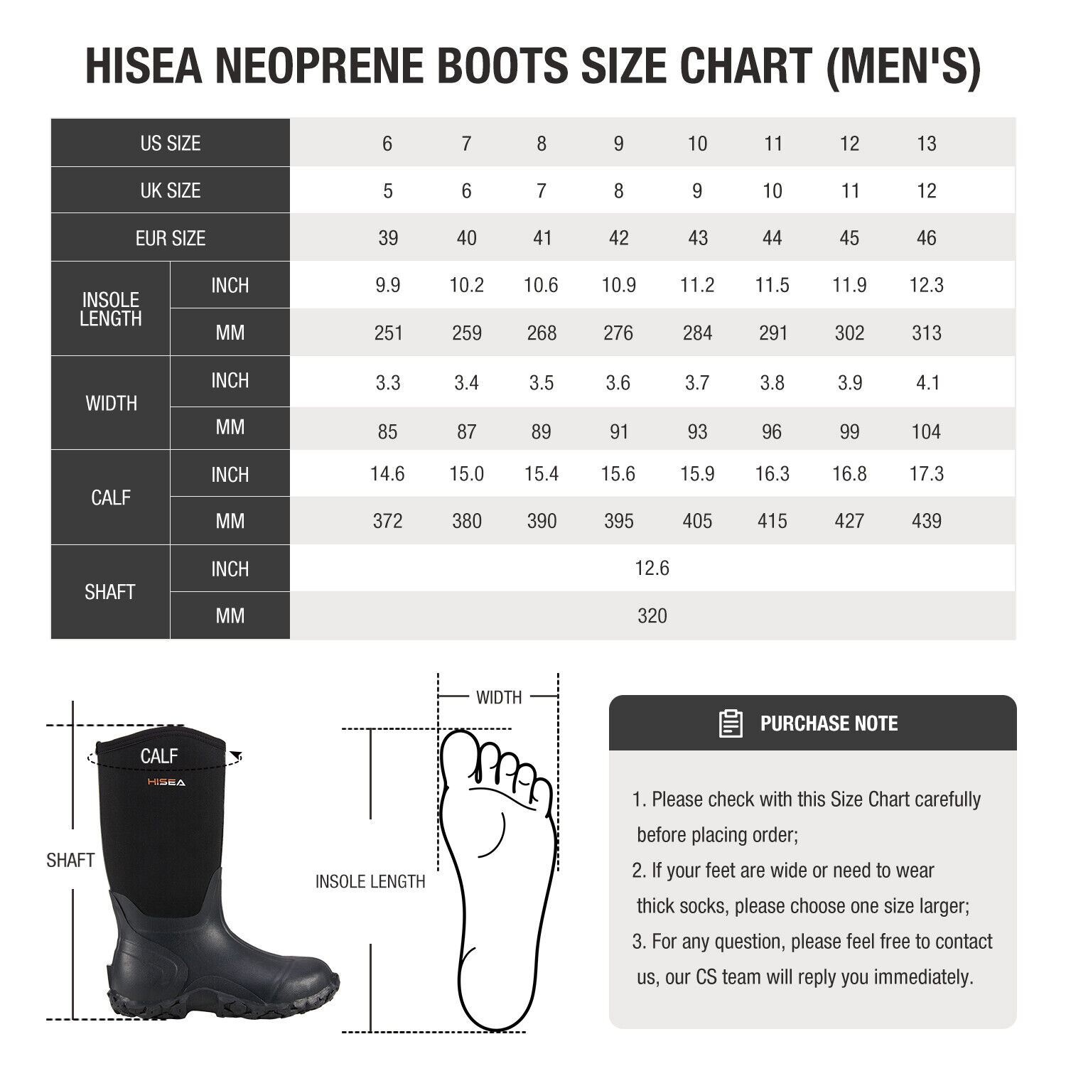 HISEA Men Rain Boots Waterproof Breathable Neoprene Rubber Outdoor Work Wellies 