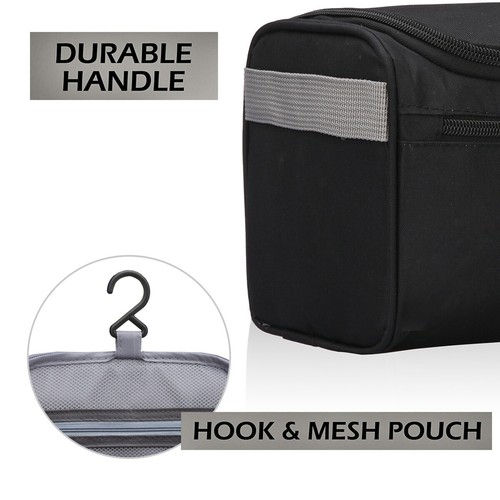 Black Rip Stop Nylon Base Waterproof for Men Travel Wash Bag Zipped Travel Bag - Picture 4 of 9