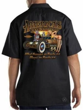 America's Highway Hot Rod Work Shirt Mechanic ~ Pinup Girl ~ Route 66 Rat Rod