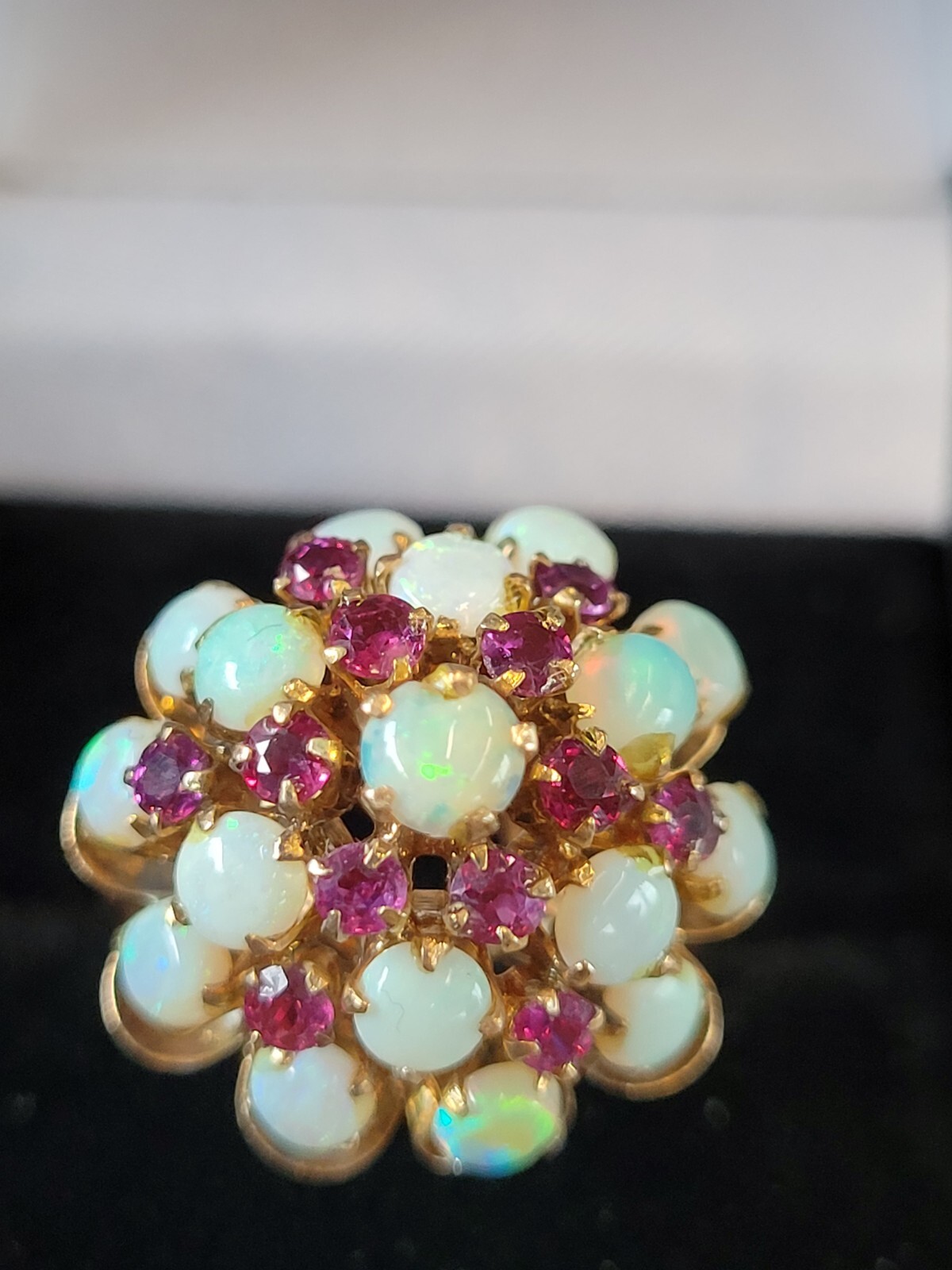 Opal Ruby Statement Ring Size 9.25 Cluster Cockta… - image 9