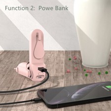 USB Power Bank with Flash Light and Mini Pocket Folding Fan 2000mAh White, Pink