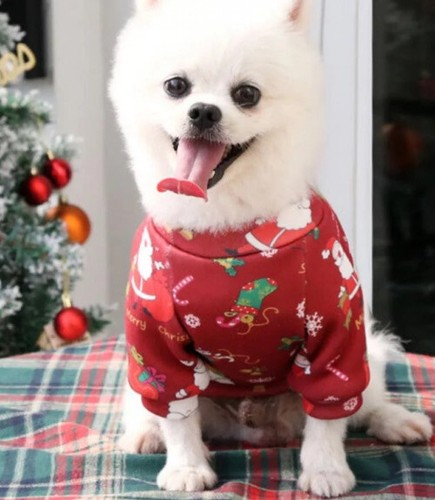Christmas Pet Clothes For Small Dog Warm Red Santa Shirt Size MEDIUM Soft Inside - Picture 2 of 9