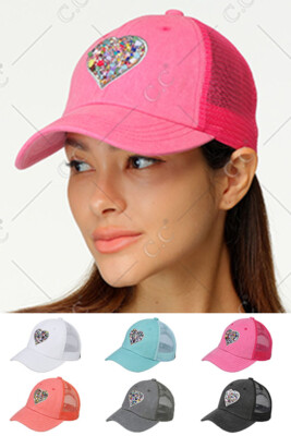 Women\'s White Mixed Stone Heart Adjustable Fit Classic Comfortable Baseball Cap C.C Women main image 4