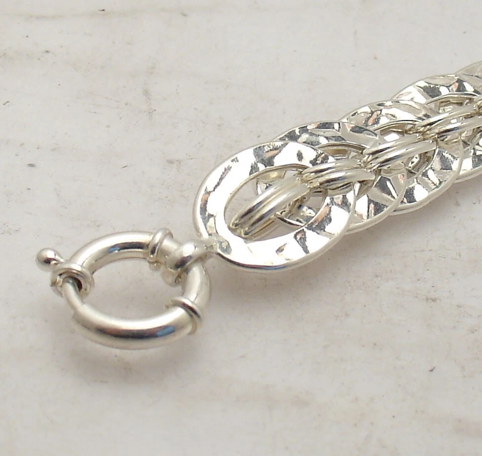 8.5" Hammered Shiny Oval Link Bracelet Senora Lock Real Sterling Silver QVC - Image 4 of 4