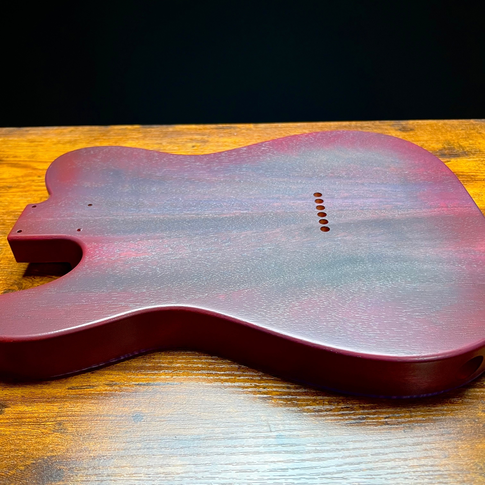 Holy Grail Guitars Tele Style Guitar Body “Purple Flames”Flamed Maple p90