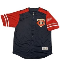 DYNASTY MINNESOTA TWINS MLB Button Down Blue Jersey Men's Size L Black